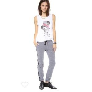 MONROW Women's Sweat Pants Grey With Black Stripe & Pockets - Size S